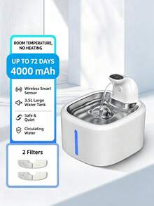 Air Mancur Minum Otomatis untuk Hewan Peliharaan, Kapasitas 113,25oz/3,5L, Wastafel Anti Siram dari Baja Tahan Karat, Siklus Otomatis, Mudah Dibersihkan, Pompa Air Senyap yang Dapat Diisi Ulang, Sistem Filtrasi Tiga Lapis, Desain Kapasitas Besar, Cocok untuk Kucing dan Hewan Peliharaan Kecil, Perlengkapan Kucing - 3,5 liter - View 14