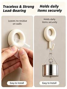 4pcs Self-Adhesive Wall Hooks, Drill-Free Waterproof No-Damage Sticky Hooks, Heavy Duty Hooks Suitable For Bathroom Kitchen Door Cabinet Towel Key Kitchen Utensils Storage, Neutral Home Decor - View 3