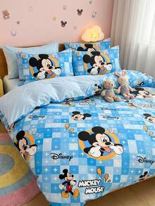 Disney 2/3件組迪士尼印花被套組，米老鼠床上用品，舒適透氣、防起球、可機洗，房間裝飾、臥室裝飾、宿舍適用，四季通用，適合單人/雙人/Queen/King床，秋季家居裝飾，無填充，藍色 - 彩色 - 查看 5