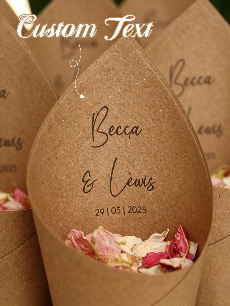 30/20/10/5/1 Pc Custom Flower Petal Cones, Custom Your Name & Date, Suitable For Send-Off Petals And Confetti, Anniversary Decorations, Wedding Decorations, Party Decorations.