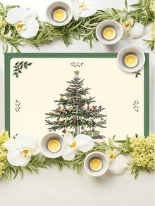 2/4/6Pcs Heat‑Resistant Farmhouse Placemats, Vintage Sketch Christmas Tree Holly Table Mats For Round Table, Patio, Holiday Party, Kitchen Home Dining Table Tea Party Decor - White - View 5