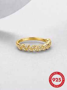 S925 Sterling Silver Moissanite Wheat Ear Ring, Women's Daily Versatile Commute Jewelry - Multicolor - View 4