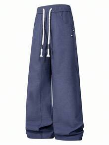 NBCT Women's Vintage Rivet Pocket Sweatpants, 3D Segmented Stitching, Thick Braided Drawstring Elastic Waist, Streetwear Versatile Casual Long Pants - Navy Blue - View 2