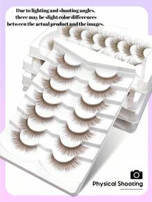 GROINNEYA 7 Pairs Cat Eye Faux Mink False Eyelashes, Transparent Lash Stem, Natural Fluffy Makeup Look, Makeup Tool (BN02) - Brown - View 4