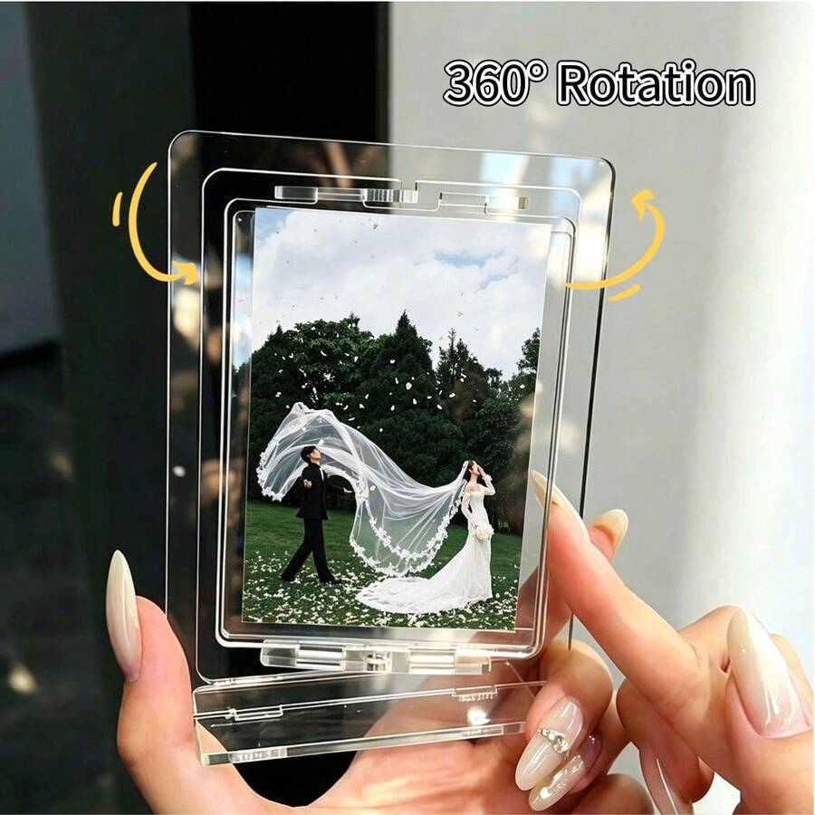 1 قطعة حامل عرض صور قابل للدوران 360° والقلب بحجم 3 بوصات، إطار صور أكريليك شفاف، حامل بطاقات صور مكتبي بسيط، عرض ثنائي الجانب، ديكور مكتبي إبداعي، هدية للأزواج والأصدقاء، ديكور منزلي يومي