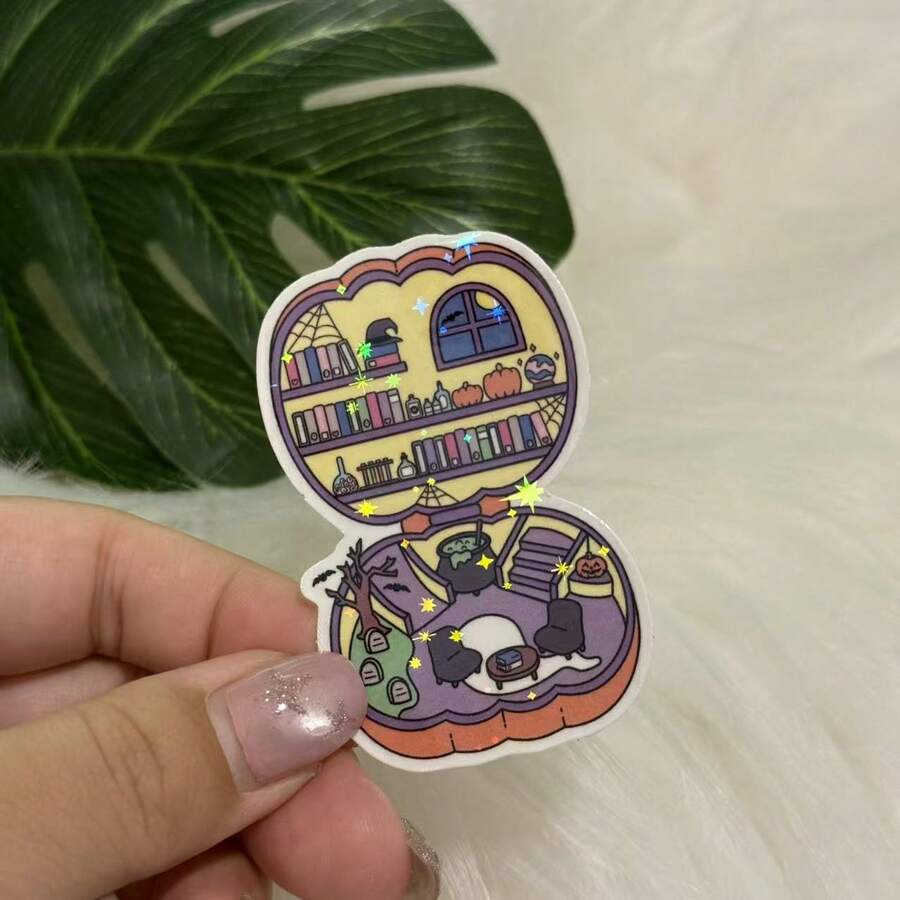 Stiker Vinyl Lucu Bertema Buku Perpustakaan Mini yang Menyeramkan - Stiker Datar 2D, Untuk Ponsel, Laptop, Koper, Hadiah, Mobil, Gelas, Helm - Film Bintang - View 1