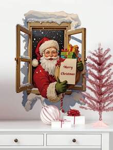 mama look 1pc, Multi-Style, Christmas Decorative Wall Sticker, Creative Christmas House Pattern, Open Window Santa Claus Merry Christmas Wall Sticker, PVC Self-Adhesive Removable, Christmas Atmosphere Sticker, Suitable For Bedroom, Living Room, Study, Home Wall Decoration, Toilet Sticker Decoration, Modern Minimalist/Christmas Style - Multiple Styles - View 15