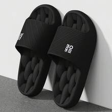 Pantuflas para hombre con diseño de letras perforadas sandalias suaves de EVA antideslizantes para parejas ideales para playa piscina ducha secado rápido transpirables cómodas ligeras y acol - Negro - Ver 1