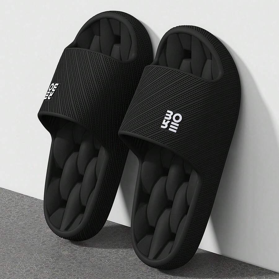 Pantuflas para hombre con diseño de letras perforadas sandalias suaves de EVA antideslizantes para parejas ideales para playa piscina ducha secado rápido transpirables cómodas ligeras y acol - Negro - Ver 1