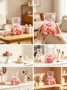 Transparent Candy Box, Bear-Shaped Detachable Lid Container Candy Jar, Candy Bowl, Cookie Storage Jar, Candy Gift Jar, Candy, Cake, Chocolate Display Decorative Plate, Suitable For Wedding, Birthday, Christmas, Back To School Party - Pink - View 9