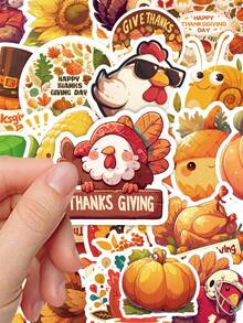 50Pcs Harvest Fall Thanksgiving Stickers, Thanksgiving Holiday Animal & Leaf Waterproof Stickers For Phone, Kindle, Notebook - Multicolor - View 3