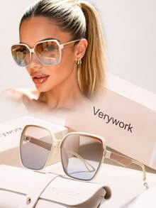 Verywork1 Classic Square Brand Design Women's Sunglasses, Comes With Storage Case And Cleaning Cloth, Suitable For Commuting, Beach Vacation, Outdoor Activities And More. - Multicolor - View 3