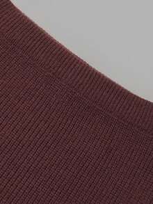 Nicenter Women's Autumn Burgundy Elegant High Waist Ribbed Knit Midi Pencil Skirt, Daily Commute Office Wear - Burgundy - View 4