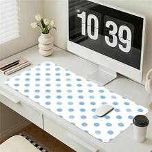 Korean Ins Cute Minimalist Dot Oversized Mouse Pad | Creative White Blue Polka Dot Aesthetic Washable Office Desk Mat For Girls Study Work - View 2