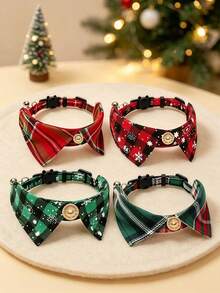 Christmas Adjustable Cat & Dog Collar With Bell Pendant, Anti-Slip Buckle Design, Exquisite & Cute Pet Christmas Gift, Suitable For Cats And Small Dogs - Multicolor - View 2