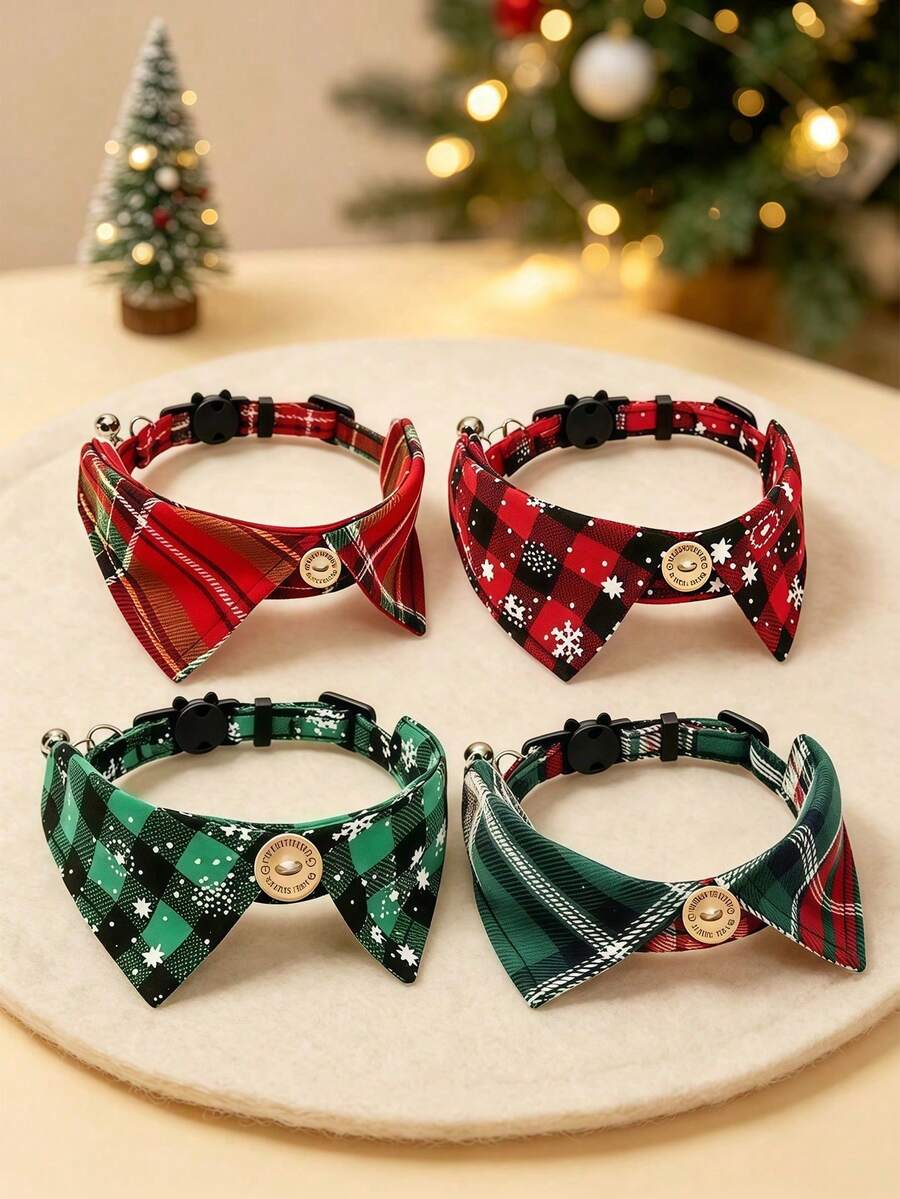 Christmas Adjustable Cat & Dog Collar With Bell Pendant, Anti-Slip Buckle Design, Exquisite & Cute Pet Christmas Gift, Suitable For Cats And Small Dogs