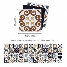 WALPLUS Tile Stickers Vitorchiano Mediterranean PVC 15 X 15 Cm 48 Pieces Blue Brown Multicolour Kitchen Bathroom Decor - one-size - View 5