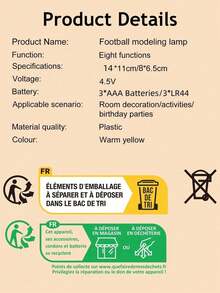 1pc Soccer Ball LED Night Light,Football Shape Warm Table Lamp 14*12.3/8*7.3cm For Kids Bedroom Desk Decor,Creative Sport Theme Birthday Holiday Gift - Yellow - View 11