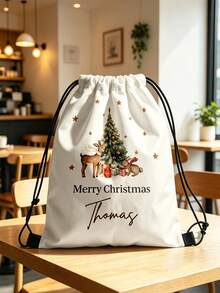1 pieza Mochila con cordón personalizable de Papá Noel - Multicolor personalizada, adecuada para todas las fiestas, bolsa de regalo con cierre de cordón, adecuada para empaquetado de regalos de Navidad y Halloween, unisex, bolsa de empaquetado festivo - Multicolor - Ver 2