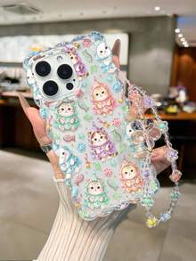 Christmas Painted Twisted Wave Edge Transparent Phone Case With Attached Bracelet, Printed Anti-Drop Fashion Cute Design, Suitable For IPhone 17/17 Pro/17 Pro Max/16/16 Pro/16 Pro Max/16 Plus/14/15, 10 Cases, New Anti-Drop P14 Thickened P13 Soft Shell P12 Full Coverage P11 Creative Phone Case - Multicolor - View 3