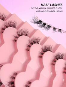 Sibeuna 7 Pairs Half-Strip Transparent Cat Eye False Eyelashes, Soft 3D Faux Mink Lashes, Suitable For Natural Makeup, Cat Eye Lashes, Natural Lashes, Half Lashes - Black - View 4