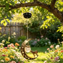 1pc Solar Hanging Light, Crescent Moon & Dog Pattern Warm White LED Light, Waterproof Metal Hanging Light, Suitable For Garden, Patio, Yard, Holiday Party Decoration - Puppy Lantern - View 4
