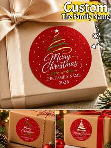 Stiker Natal Kustom, Label Hadiah Liburan yang Dipersonalisasi, Stiker Label Keluarga untuk Pembungkus Hadiah, Segel Nama & Tanggal Keluarga yang Disesuaikan, Label Suvenir Pesta Natal yang Dapat Disesuaikan, Stiker Amplop Meriah, Dekorasi Hadiah Natal, Stiker Bulat, Hadiah Keluarga - Gaya A - View 1