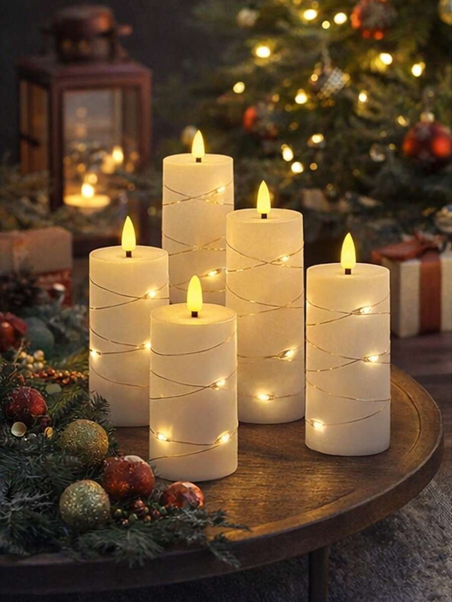 2/4/5/8/12pcs Fairy Candle Lights, With Timer Remote Control, Embedded Twinkle String Lights, Battery Powered, Suitable For Home, Halloween, Christmas, Valentine's Day, Mother's Day, Birthday, Wedding, Party