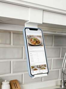 1pc Cabinet Bottom Hanging Phone Holder, Fits Overseas 16-19mm Standard Cabinet Boards, Universal For Kitchen And Study Cupboards, Hands-Free For Binge-Watching And Video Calls, Easy Home Installation Storage Rack - Multicolor - View 3