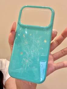 Mint Green Line Star Moon Lily Flower Phone Case Compatible With Apple 18 Pro Max/ 18 Pro, Korean Ins Style Aesthetic, 16/15 Niche Creative Premium Full Coverage Anti-Drop - Mint Green - View 4