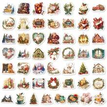 50pcs Vintage Christmas Stickers, Diverse Designs, Enhance Thinking And Creative Action Ability, Art Supplies, Children Sticker Toys - Multicolor - View 9