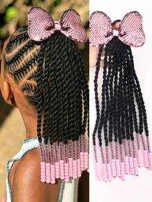1PC/2pcs Kids African Dreadlocks1 Ponytail With Shinyl Bow , Colored Bead At The End For Children And Girls Wig - Natural Black - View 2