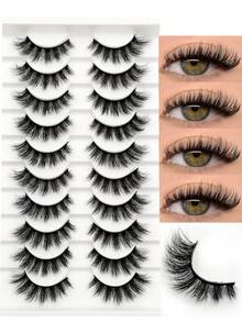 Sibeuna 10 Pairs Fluffy Thick False Eyelashes, Dramatic Volume, Soft And Plush, Suitable For Daily Makeup, Reusable, Gift For Women And Girls, Perfect For Beginners And Party, Holiday Eye Makeup - Black - View 2