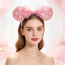 Disney 4Pcs Mouse Ear Headbands, Pearl Trim Glitter Sequin Bow Hair Hoop Set For Theme Park, Holiday & Cosplay Event - Multicolor - View 7
