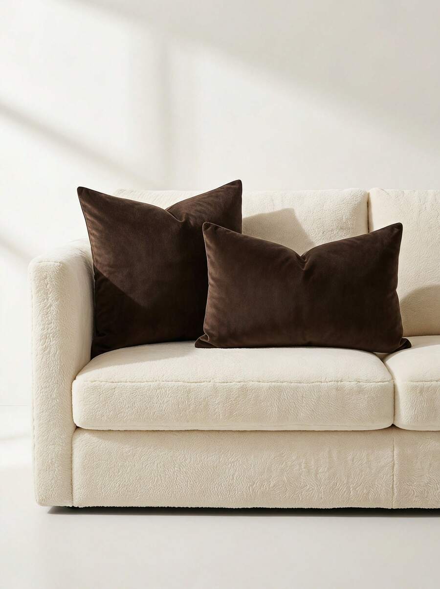Veyra Day 1pc Velvet Decorative Sofa Pillow Cover, Soft Square Cushion Case Suitable For Sofa, Bed, Car, Coffee Color