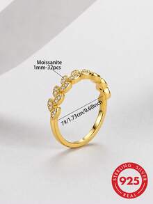 S925 Sterling Silver Moissanite Wheat Ear Ring, Women's Daily Versatile Commute Jewelry - Multicolor - View 5