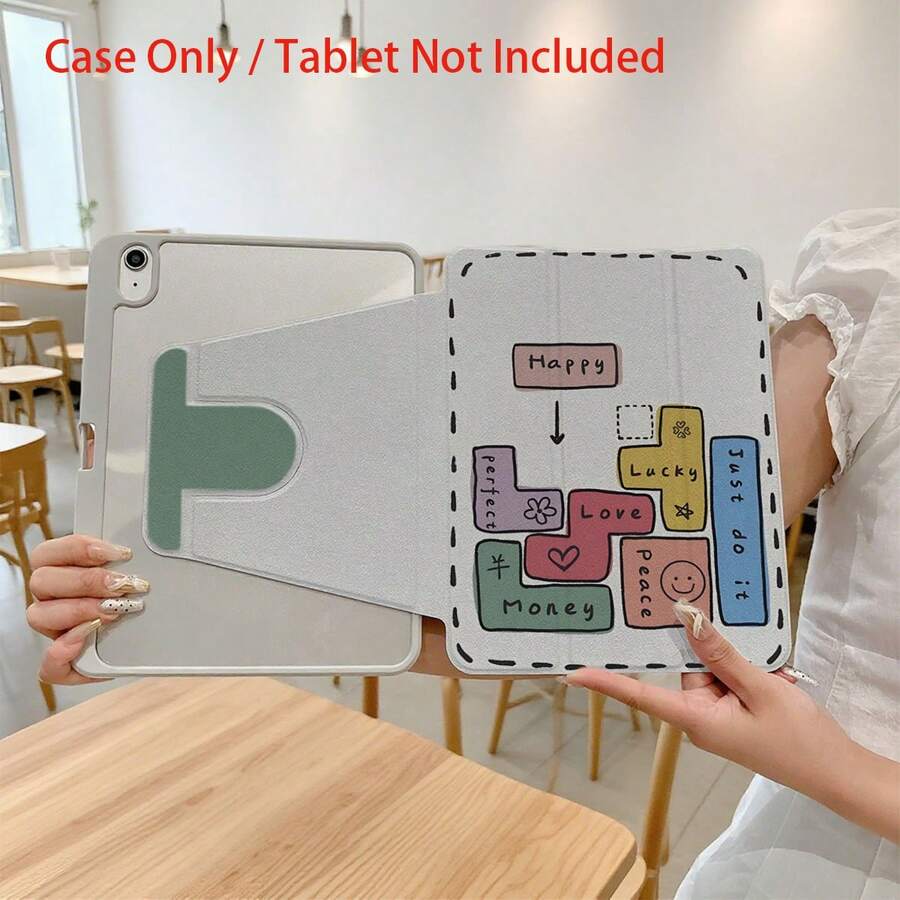Case Compatible With Ipad, For IPad Air, Pro, Mini (9.7", 10.2", 10.5", 10.9", 11", 12.9", 13"), A 360°Rotatable And Foldable Case With Exquisite Printed Patterns, Featuring Shockproof, Anti-Slip, And Anti-Scuffing Functions, Also Equipped With Automatic Sleep/Wake Function. Made Of Acrylic Material, It Can Be Folded, Lightweight, With A Stand Design - Multicolor - View 1