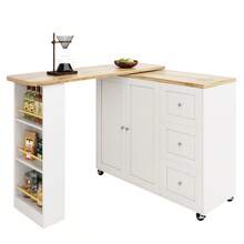 360 °   Swivelling Dining Table (138-209 X 39 X 106) On Castors, Bar Table, Black, With Three Drawers And Snack Rack, Multifunctional Storage Island, Suitable Kitchen And Living Room. - White + MDF - View 11