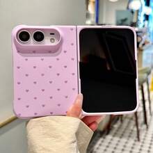 可愛清新全螢幕愛心圖案紫色手機殼，相容 ZFold 8 Wide，相容 iPhone Duo 折疊翻蓋手機殼，中性防摔保護殼 - 淡紫色 - 查看 6