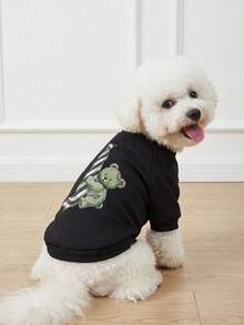 LUCKIE PAL 1pc Halloween Zombie Bear Pattern Pet T-Shirt, College Style, Physical Flea Protection, Reduces Shedding, Insulated And Breathable, Dog T-Shirt Suitable For Large And Small Dogs And Cats, Indoor And Outdoor - Black - View 4
