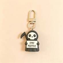 1/5pcs Cute Grim Reaper Keychain Stay Positive Quote 3D Soft Rubber Key Ring, Halloween Backpack Bag Charm Encouragement Holiday Gift - Halloween Grim Reaper - View 5