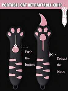 Cute Cat Paw Retractable Curved Blade, Multi-Function Pocket Knife And Bag Opener, Non-Slip Handle Mini Portable Box Cutter With Hanging Hole, Home Daily Express Parcel Craft Cutting Tool, Suitable For Students, Office Workers, Cute Gift Lovers, Teacher Gifts, Back To School Season - Multicolor - View 4
