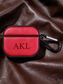 [Custom] Personalized Letter Engraved Name Vintage Low-Key Luxury Leather Texture Earphone Protective Case, Faux Leather Material, Suitable For AirPods 3/4 Pro/2, Protective Cover - Multicolor - View 7