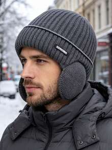 1pc Unisex Autumn/Winter Warm Lining Ear-Flap Knit Beanie, Warm Knit Hat, Suitable For Daily Outdoor, Travel, Cycling, Solid Color Casual Acrylic With Rhinestone - Multicolor - View 7
