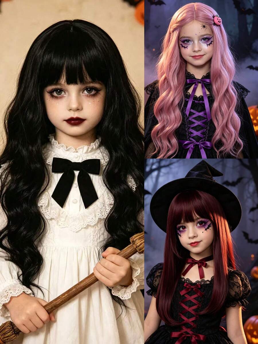  Synthetic Wig Curly Body Wave/Straight Wig Halloween Cosplay Costume Wig For Kids Fashion Wig