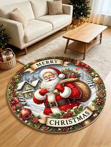1pc Round Santa Claus Gift Rug, Decorative Rug, Bedroom Decor, Small Rug, Rug, Home Decor, Living Room Rug, Living Room Small Rug, Bedroom Rug, Living Room Home Decor, Outdoor Rug, Washable Rug - Multicolor - View 5