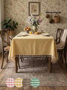 Modern Spring/Summer Minimalist Plaid Tassel Tablecloth, Suitable For Picnic, Party, Restaurant, Kitchen, Cafe, Dining Table, Daily Decoration - Multicolor - View 3