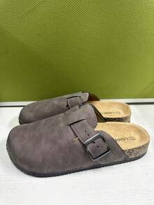 Men's Wooden Clogs Half-Slip-On Sandals, Summer Slip-On Soft Cork Couple Slides, Plus Size Office Casual Closed-Toe Soft Cork Sole Sandals For Autumn/Winter - Mocha Brown - View 8