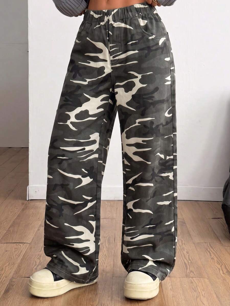 Girls' Denim Jeans Casual Street Style Sweet & Cool Camouflage Straight Leg Wide Leg Pants Daily Outfit - Multicolor - View 1