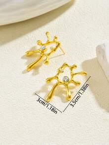 1 Pair Geometric Coral Flower Earrings, Sparkling Stud Earrings Suitable For Summer Vacation, Casual Beach Wear - Gold - View 3